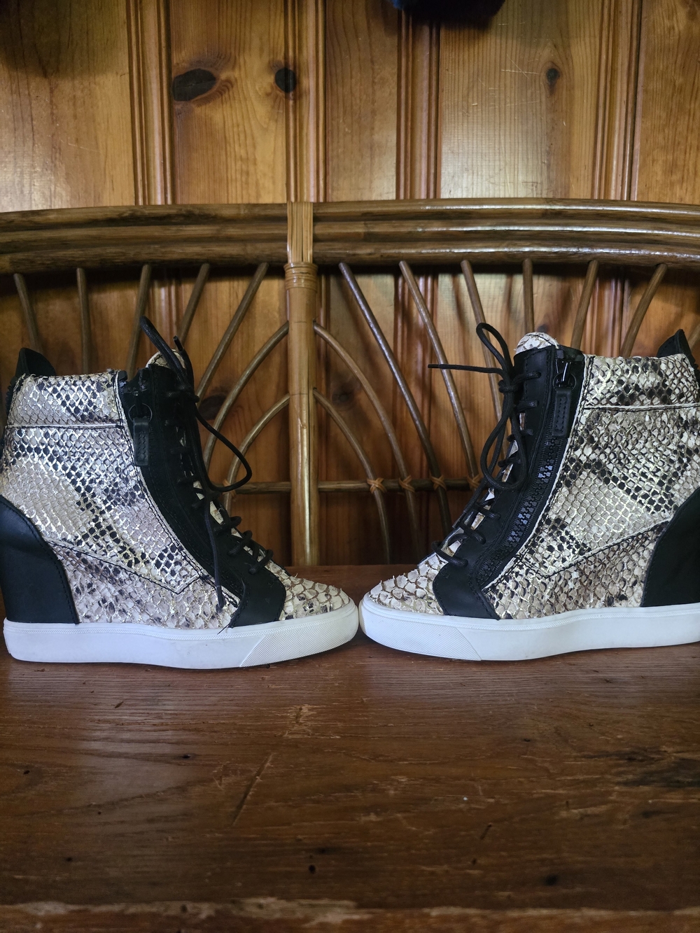 Giuseppe Zanotti Snake-Print Wedge High-Top Sneakers in Black and Neutral